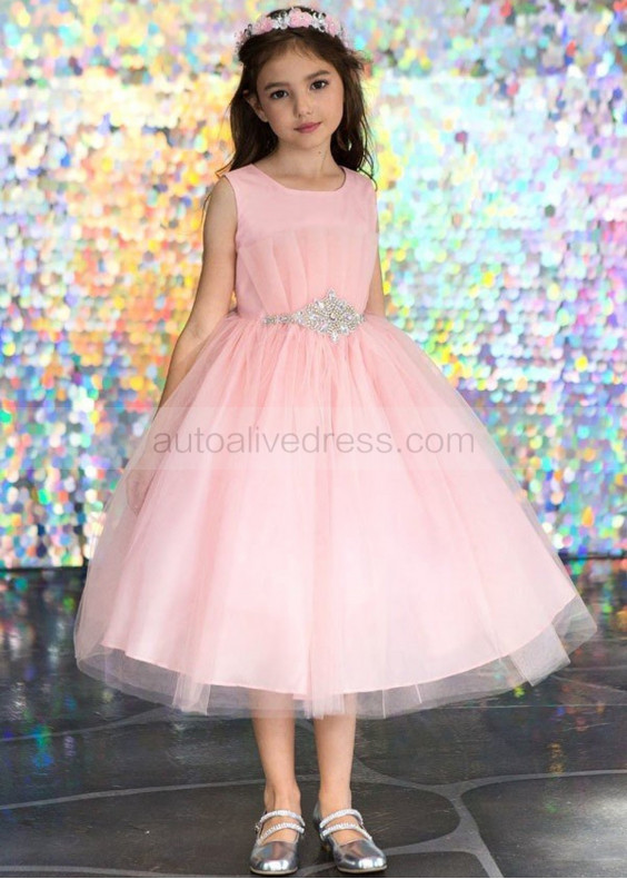 Tulle Ruffle Flower Girl Dress With Beaded Sash